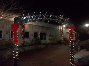 Gateway to the Smokies sign at night